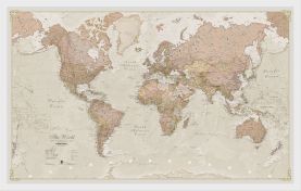 Small Antique World Map (Wood Frame - White)