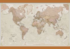 Small Antique World Map (Wooden hanging bars)