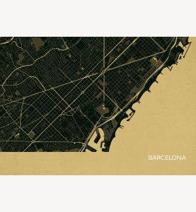 Barcelona City Street Map Print - Straw