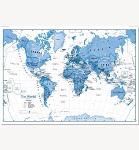 Medium Children's Art Map of the World - Blue (Pinboard)