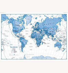 Medium Children's Art Map of the World - Blue (Laminated)