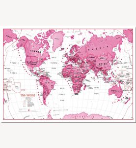 Medium Children's Art Map of the World - Pink (Pinboard)