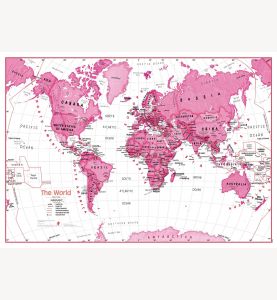 Medium Children's Art Map of the World - Pink (Laminated)