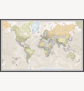 Large Classic World Map (Wood Frame - Black)
