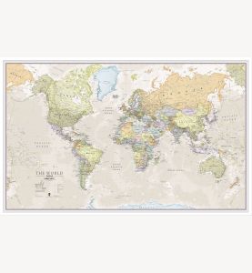 Large Classic World Map (Pinboard & wood frame - White)