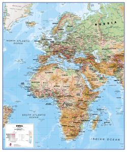 Physical Europe Middle East Africa (EMEA) Map (Laminated)