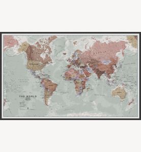Large Executive Political World Wall Map (Pinboard & wood frame - Black)