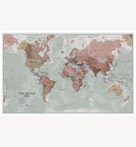 Large Executive Political World Wall Map (Pinboard & wood frame - White)