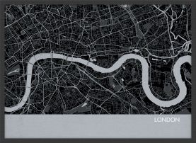 ARCH B London City Street Map Print - Charcoal (Wood Frame - Black)