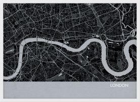 Small London City Street Map Print - Charcoal (Wood Frame - White)