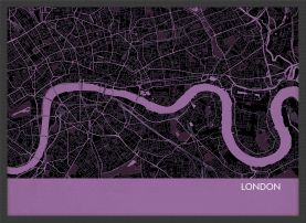 ARCH B London City Street Map Print - Mauve (Wood Frame - Black)