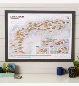 Scratch-Off Alpine Climbs Print (Pinboard & wood frame - Black)