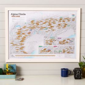 Scratch-Off Alpine Climbs Print (Pinboard & wood frame - White)