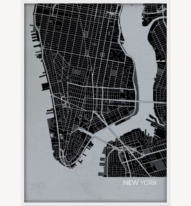 ARCH B New York City Street Map Print - Charcoal (Wood Frame - White)