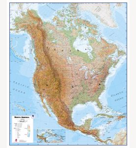 Large Physical North America Wall Map (Laminated)