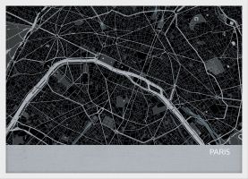 ARCH B Paris City Street Map Print - Charcoal (Wood Frame - White)