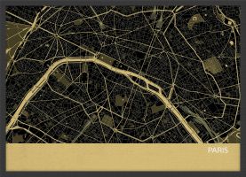 Small Paris City Street Map Print - Straw (Wood Frame - Black)