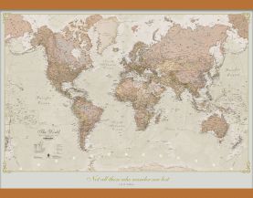 Medium Personalized Antique World Map (Wooden hanging bars)