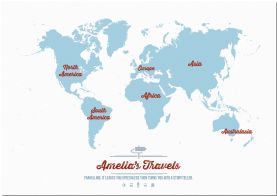 Medium Personalized Travel Map of the World - Aqua (Pinboard)