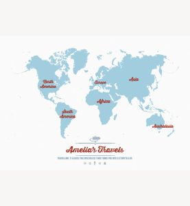 Huge Personalized Travel Map of the World - Aqua (Laminated)