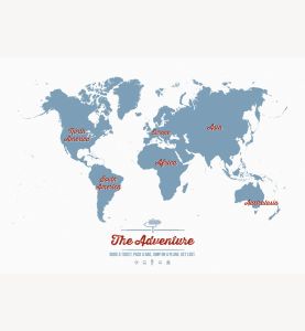 Large Personalized Travel Map of the World - Denim (Paper)