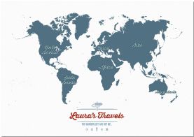 Small Personalized Travel Map of the World - Teal (Pinboard)