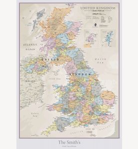 Large Personalized UK Classic Wall Map (Laminated)