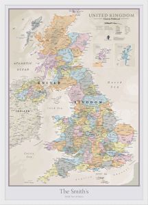 Medium Personalized UK Classic Wall Map (Pinboard & wood frame - White)