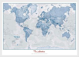 Medium Personalized World Is Art Wall Map - Blue (Wood Frame - White)