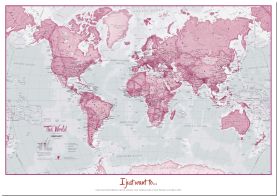 Small Personalized World Is Art Wall Map - Pink (Pinboard)