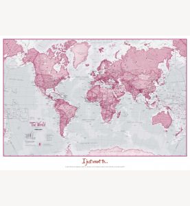 Small Personalized World Is Art Wall Map - Pink (Paper)