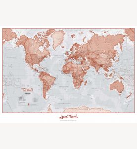 Medium Personalized World Is Art Wall Map - Red (Paper)