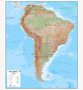 Huge Physical South America Wall Map (Laminated)