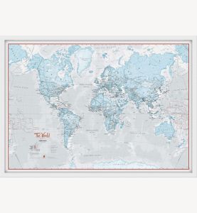Small The World Is Art Wall Map - Aqua (Pinboard & wood frame - White)
