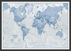 Small The World Is Art Wall Map - Blue (Wood Frame - Black)