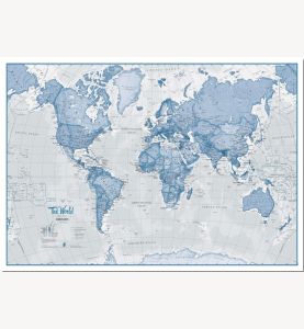 Medium The World Is Art Wall Map - Blue (Pinboard)