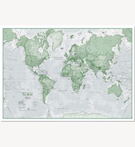 Small The World Is Art Wall Map - Green (Pinboard)