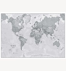 Large The World Is Art Wall Map - Grey (Laminated)