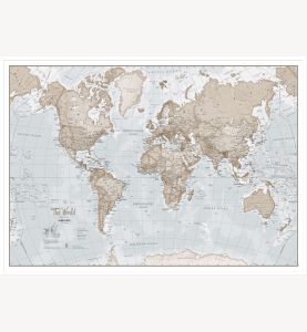 Large The World Is Art Wall Map - Neutral (Pinboard & wood frame - White)
