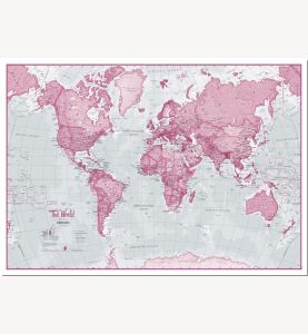 Medium The World Is Art Wall Map - Pink (Pinboard)