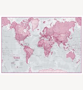 Huge The World Is Art Wall Map - Pink (Laminated)