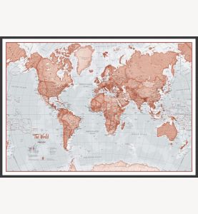 Large The World Is Art Wall Map - Red (Pinboard & wood frame - Black)