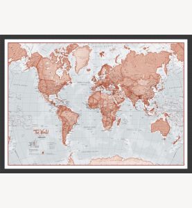 Small The World Is Art Wall Map - Red (Wood Frame - Black)
