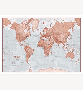 Large The World Is Art Wall Map - Red (Pinboard & wood frame - White)
