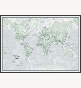 Large The World Is Art Wall Map - Rustic (Pinboard & wood frame - Black)