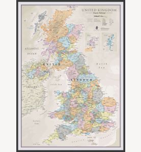 Large UK Classic Wall Map (Wood Frame - Black)