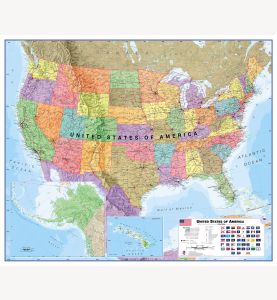 Large Political USA Wall Map (Laminated)