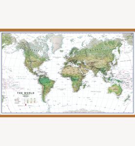 Huge Environmental World Wall Map - White Ocean (Wooden hanging bars)