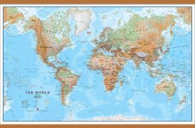 Huge Physical World Wall Map (Wooden hanging bars)