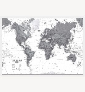 Medium Political World Wall Map - Black & White (Pinboard)